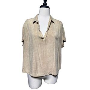 Mustard Seed Tan Short Sleeve Shirt Blouse Size Small